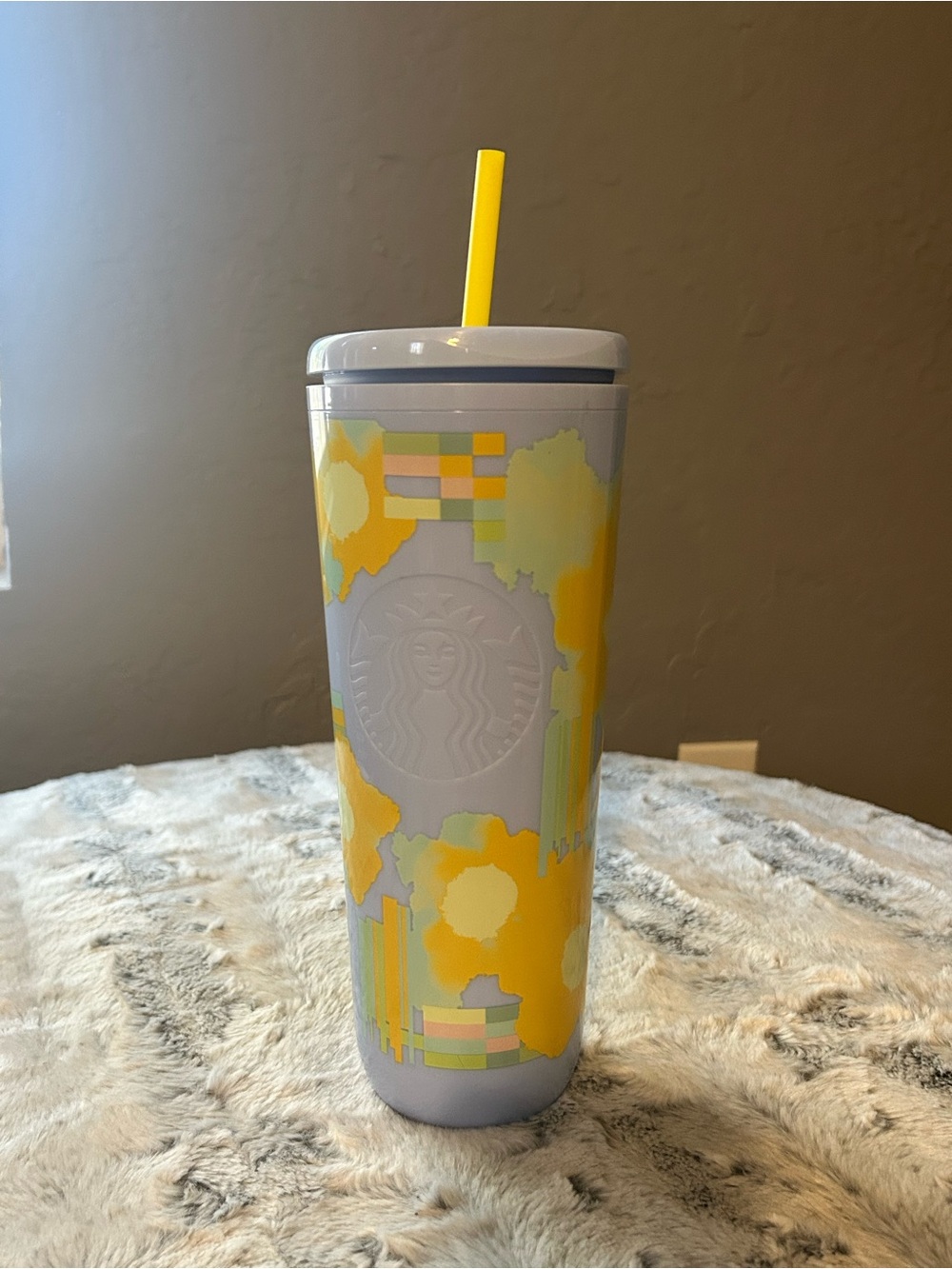 Starbucks Pastel Lavender and Yellow Floral Tumbler with Straw